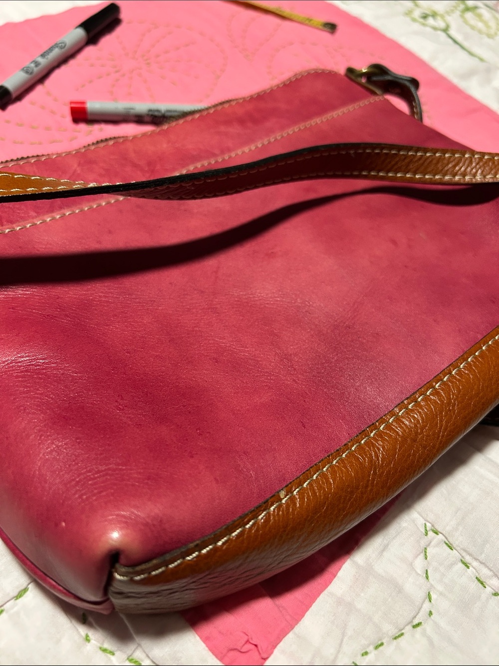 Patricia Nash ! Leather Crossbody Bag - Avelino Pink with Tan Accents - Picture 7 of 7